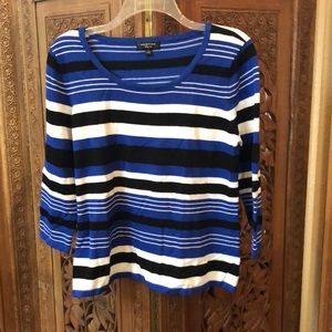 Spense knits blue white and black striped sweater three-quarter sleeves